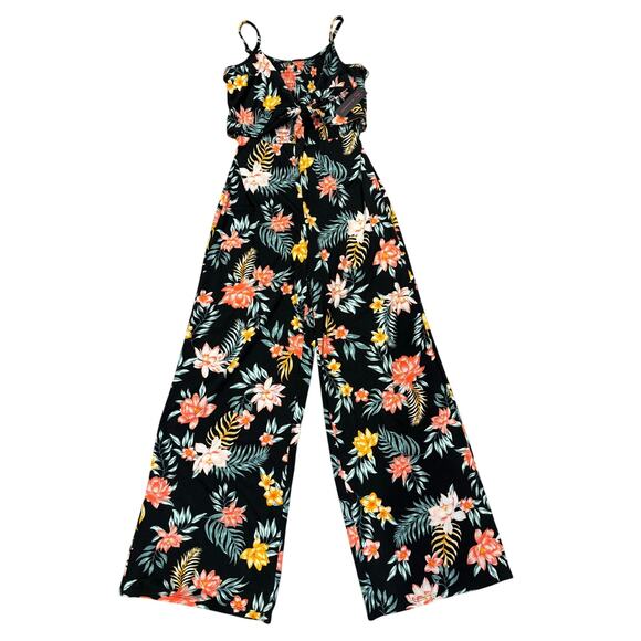 No Boundaries Pants - Women's S Hawaiian Beach Resort Tropical Smocked Bow Wide Leg Cozy Jumpsuit